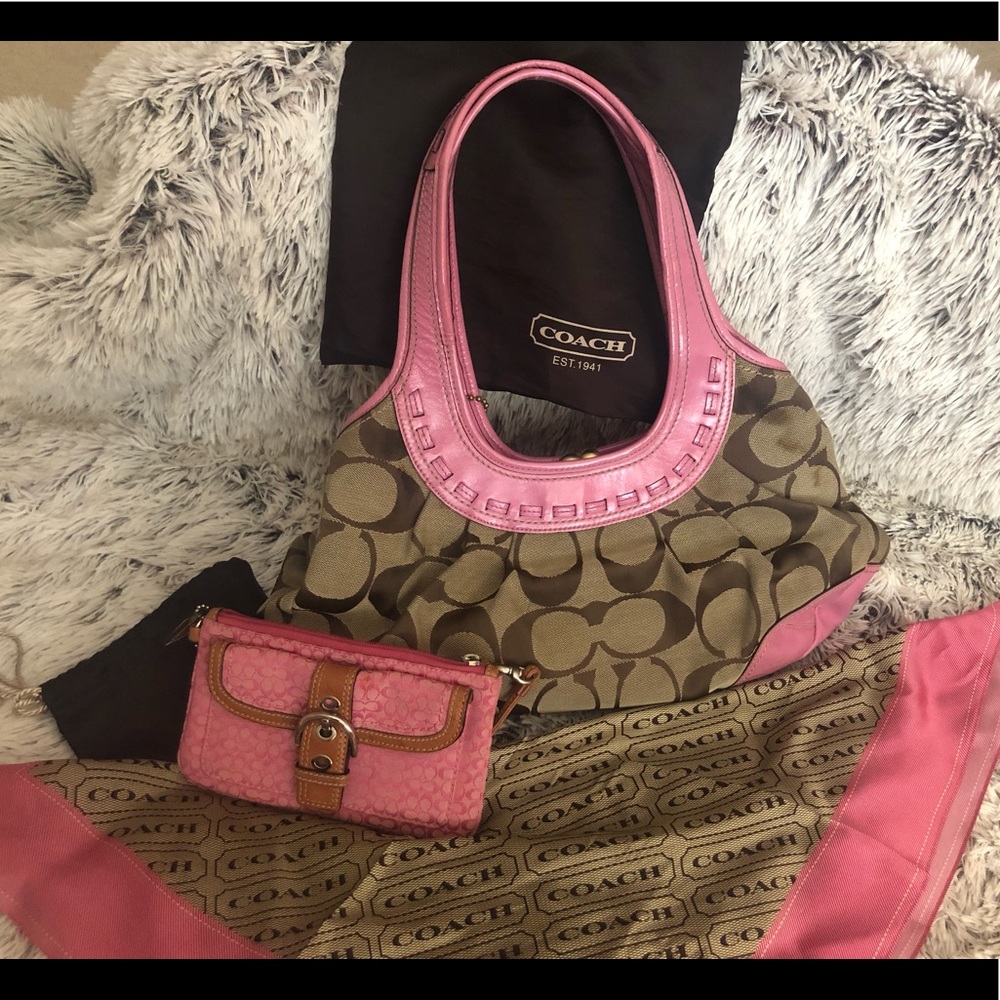 Coach satchel purse, wristlet scarf set
